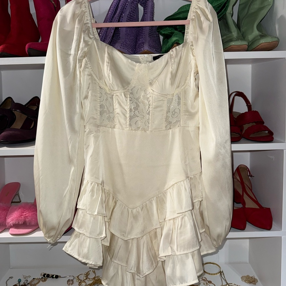 NWT Forever 21 Fairy Cream Ruffled Dress with lace corset